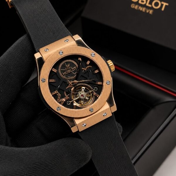 Hublot Classic  Gold with Matte Black Skeleton Dial