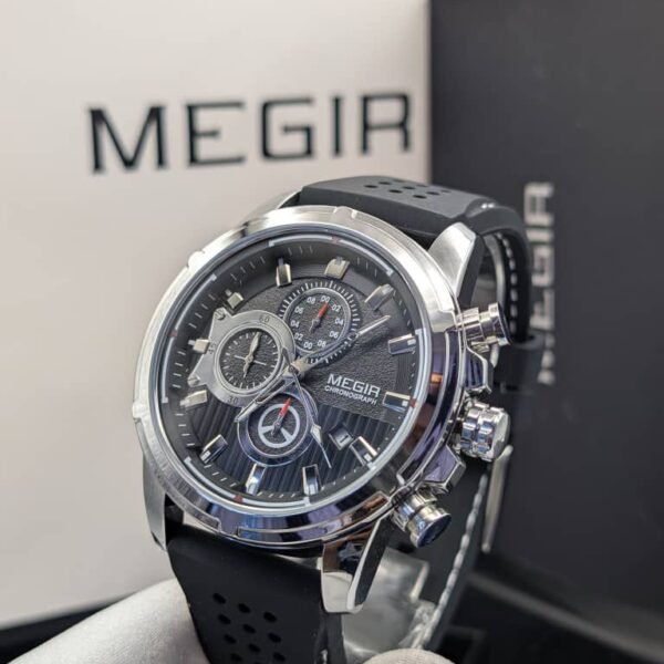 Megir Men's Sports Chronograph Watch with Black Silicone Strap