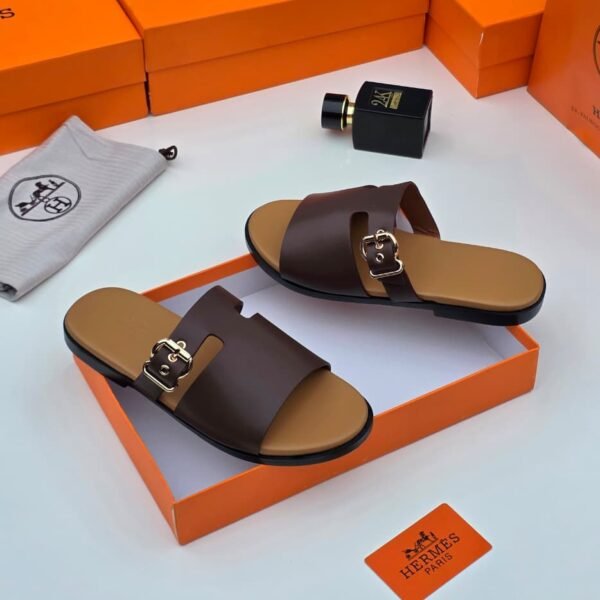 HermèsLeather Sandals – Dark Brown & Tan