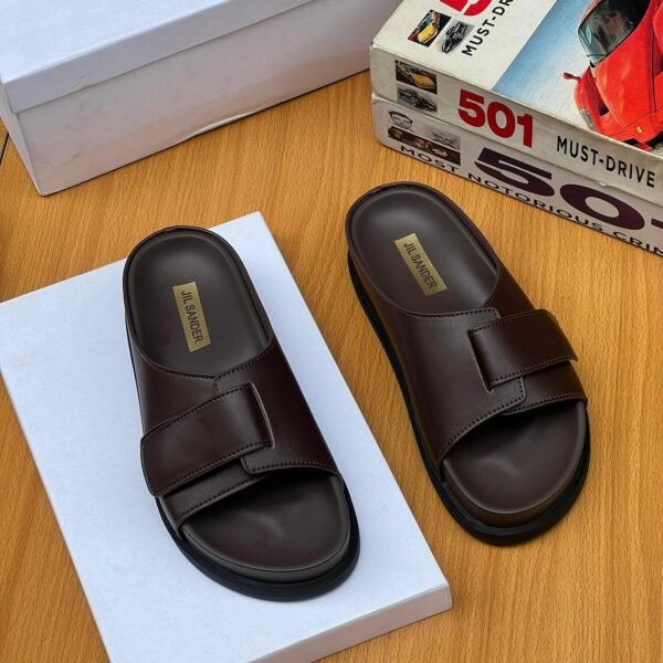 Quality Leather  Slide In Brown Color
