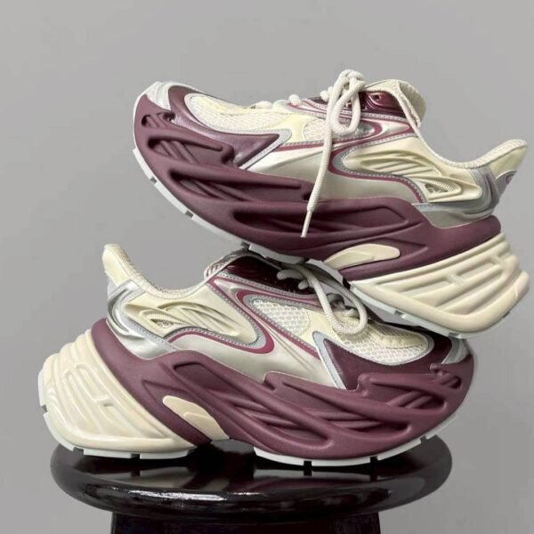 Luxury Sneaker In Cream & Burgundy Color