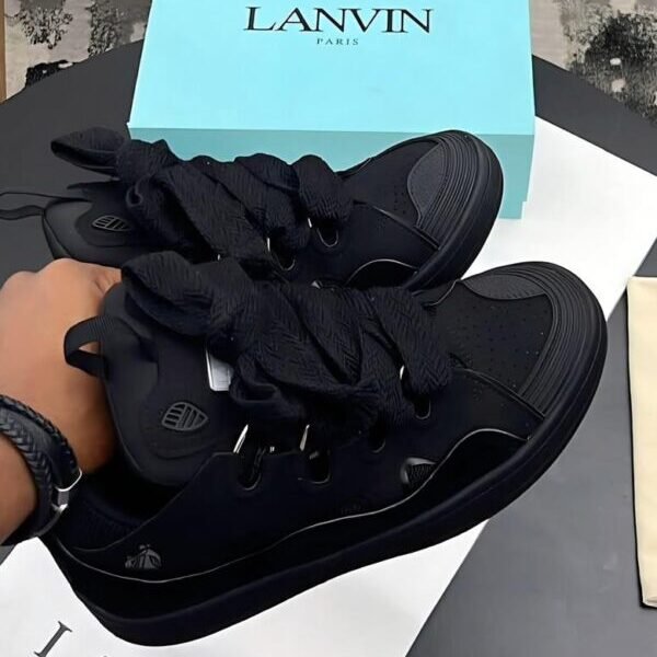 Lanvin Sneakers – Black Matte Leather & Suede Luxury Chunky Skate Shoes
