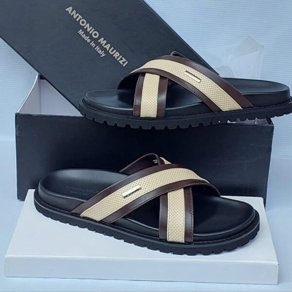 Cross Leather Slides