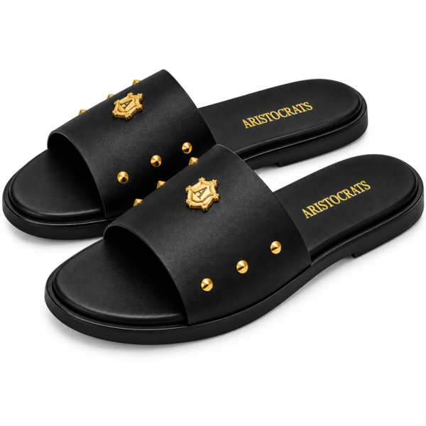 Crest Black & Gold Slides