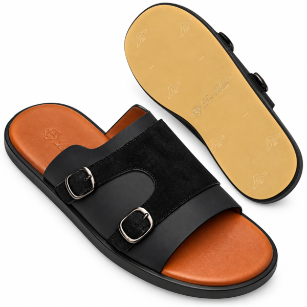 Black Double-Buckle Slides