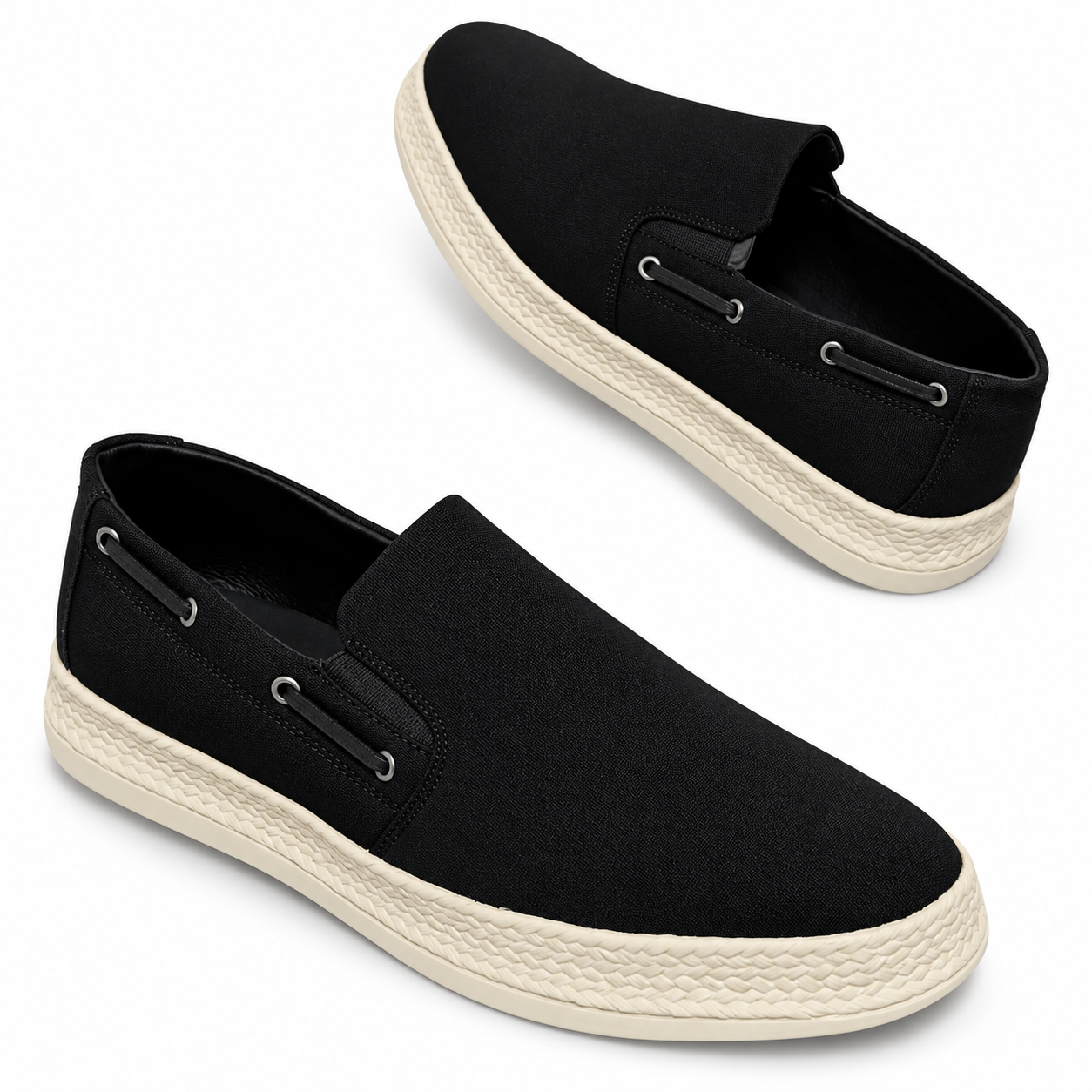 Black slip-on shoes on white background (1)