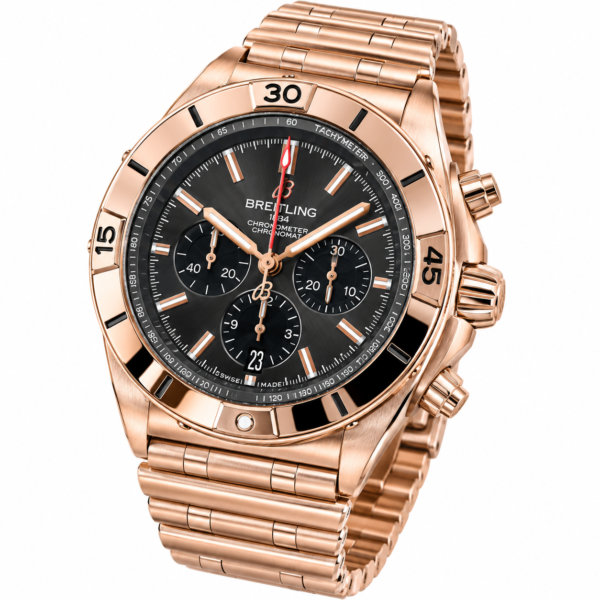 Breitling Rose Gold-Tone Black Dial Wristwatch