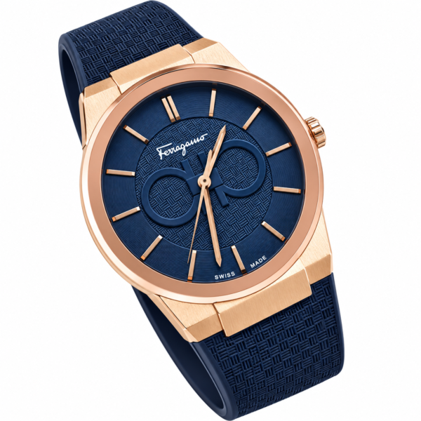 Ferragamo Navy Regent Rose Gold-Tone Wristwatch